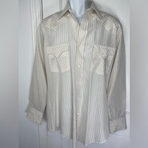 Vintage Men's Western White & Gold Striped Shirt